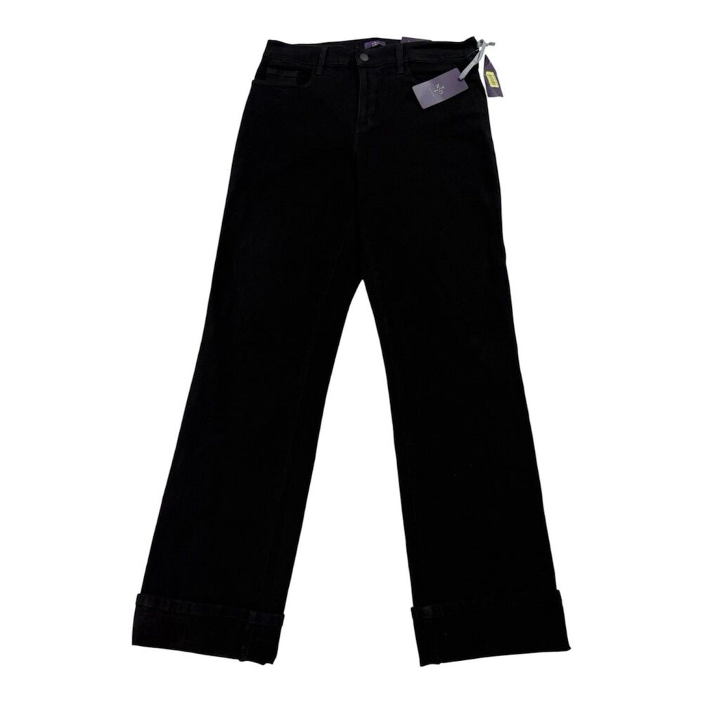 NYDJ Marilyn Straight Jeans Women Size 12 Black 5" Cuff Made In USA